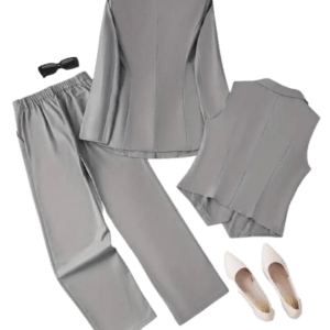 3-Piece Classic Grey Business Suit Set for Women