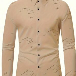 Men's Creative Stripes Pattern Print Lapel Collar Design Long Sleeve Shirt