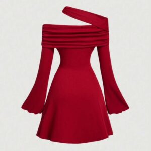 Lovely Off Shoulder Halter Flare Sleeve A-Line Red Dress