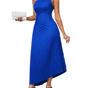 Royal Blue Asymmetric Neckline Party Dress