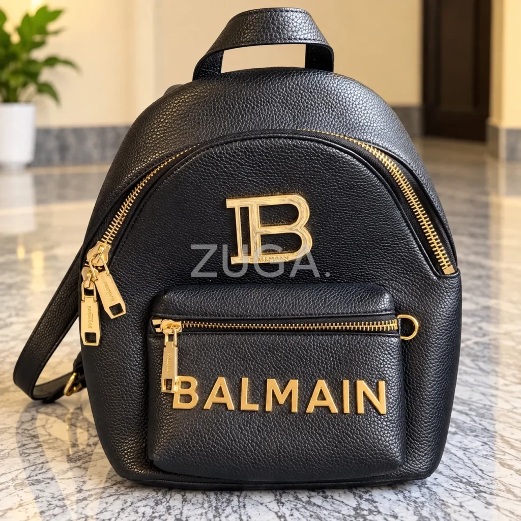 Grained leather logo backpack