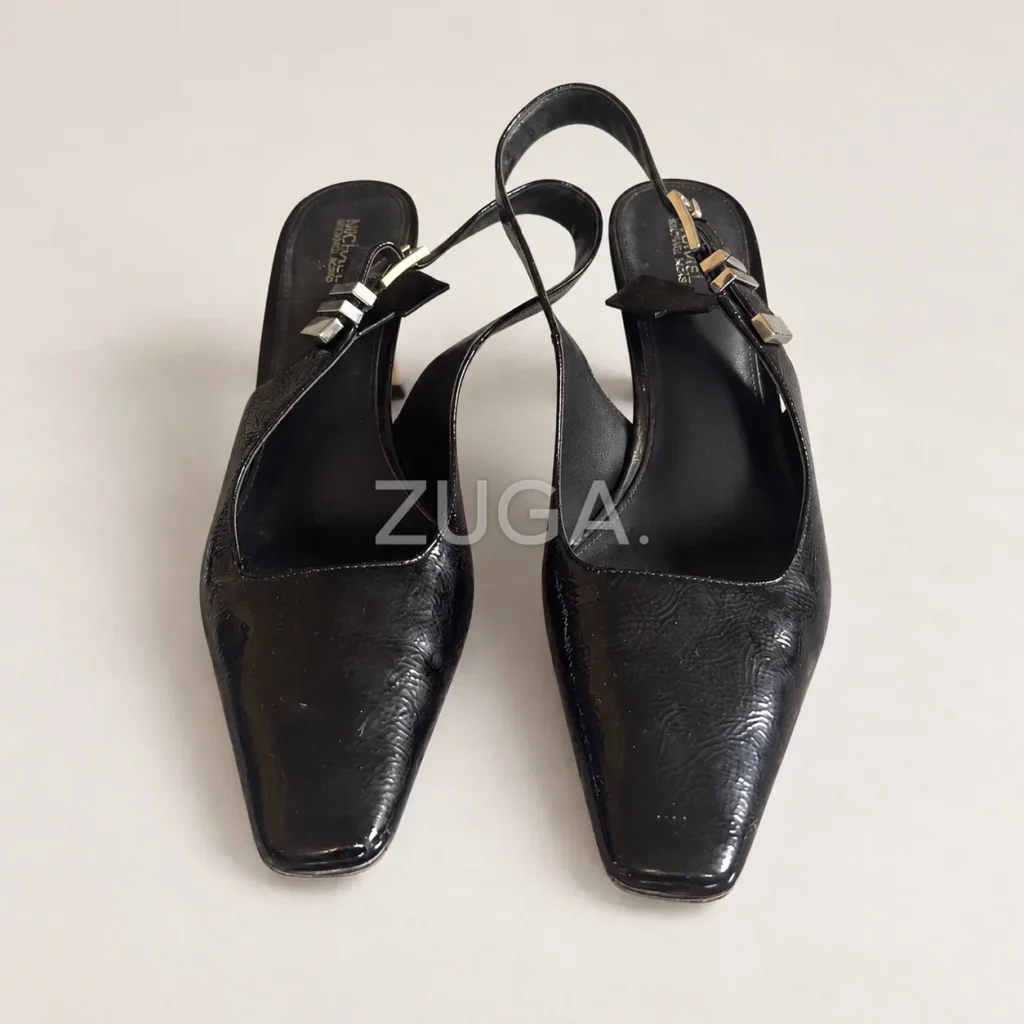 Patent slingback heels