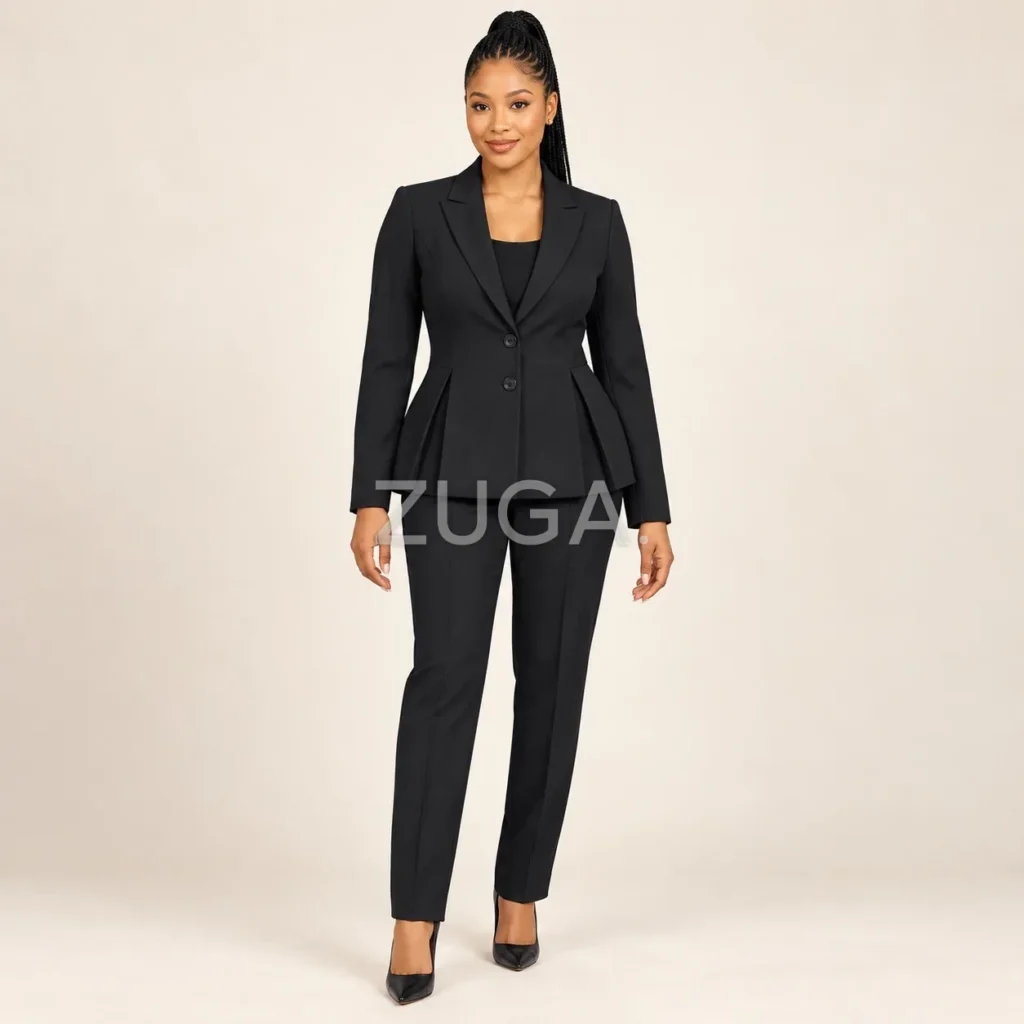 Black peplum trouser suit