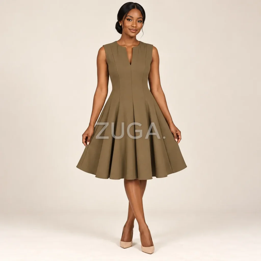 Olive sleeveless flare dress