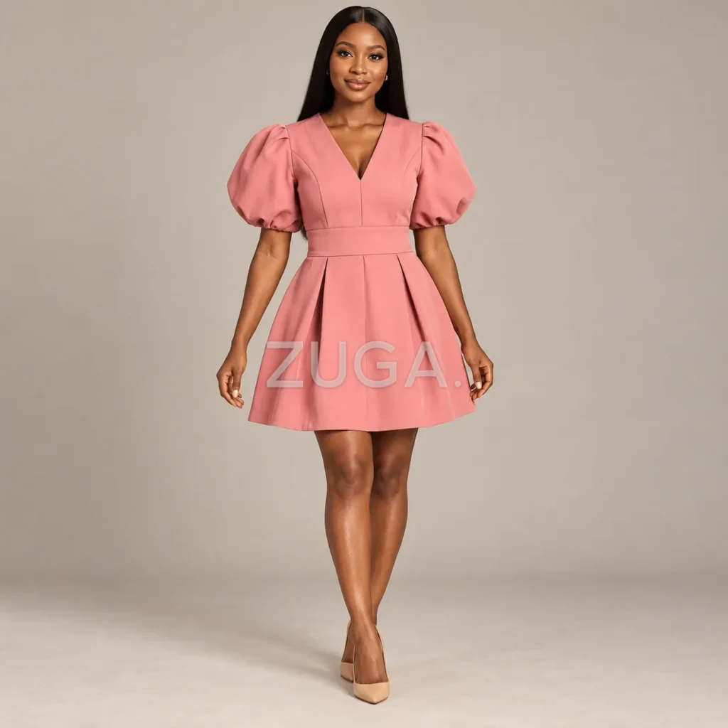 Pink puff-sleeve dress