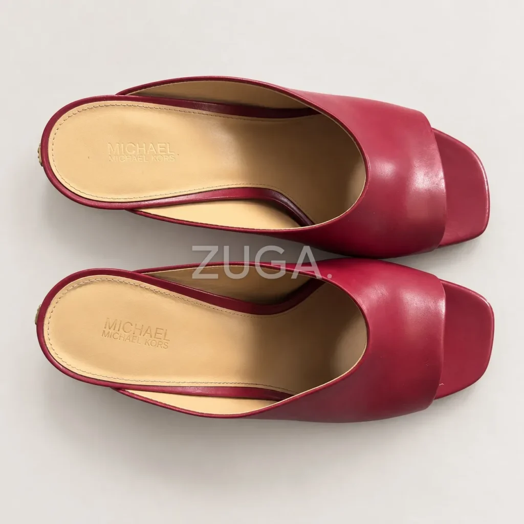 Red leather gold-heel mules