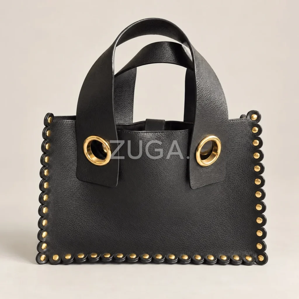 Studded black leather tote